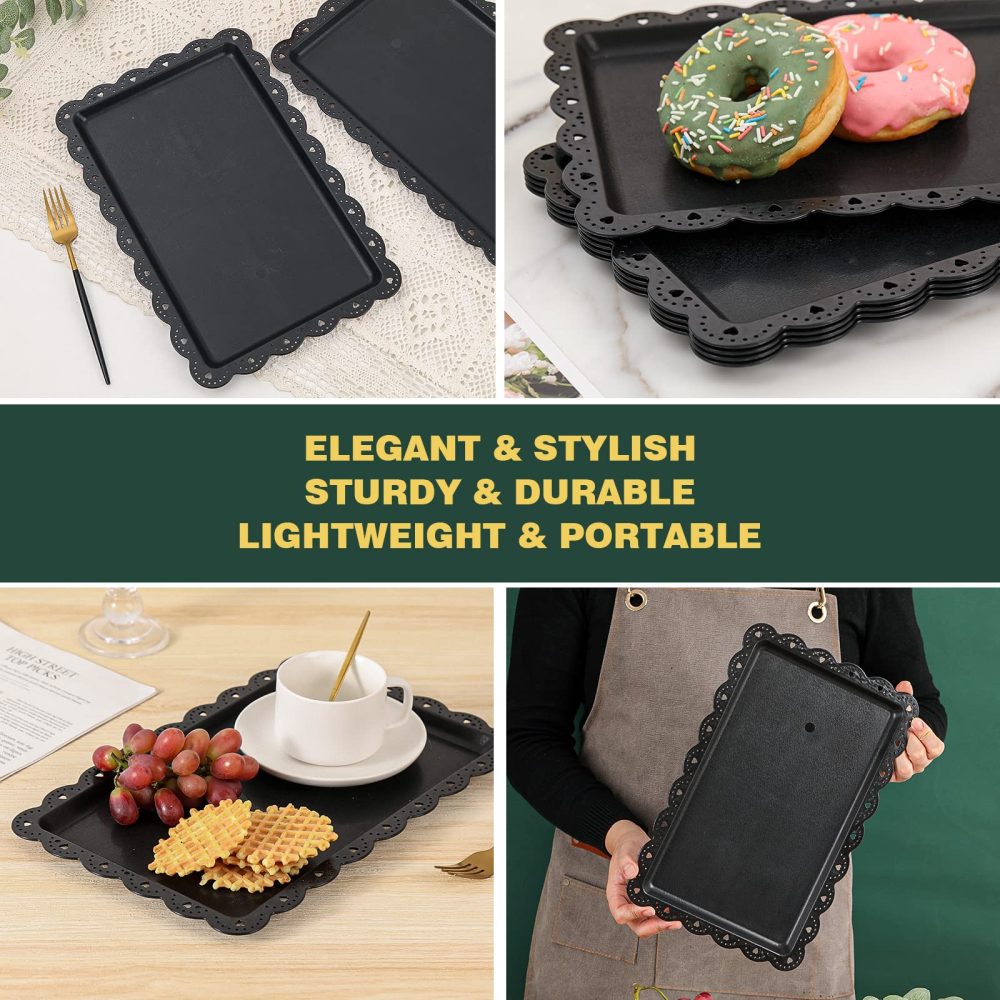 Plastic Serving Trays Food Tray - 14" x 9" Black Rectangle Serving Platter for Party | Cafeteria | Kitchen | Restaurant - Set of 4 Small Flat Trays for Dessert | Fruit | Cookie | Snack | Appetizer - Image 6