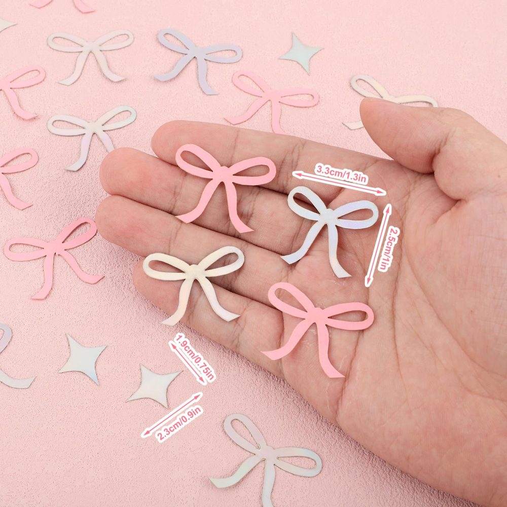 200pcs Bow Confetti, Glitter Star Confetti Pink Iridescent Bow Table Confetti for Tying The Knot Party Decor for Bachelorette Birthday Party Wedding Engagement Party Supplies - Image 7