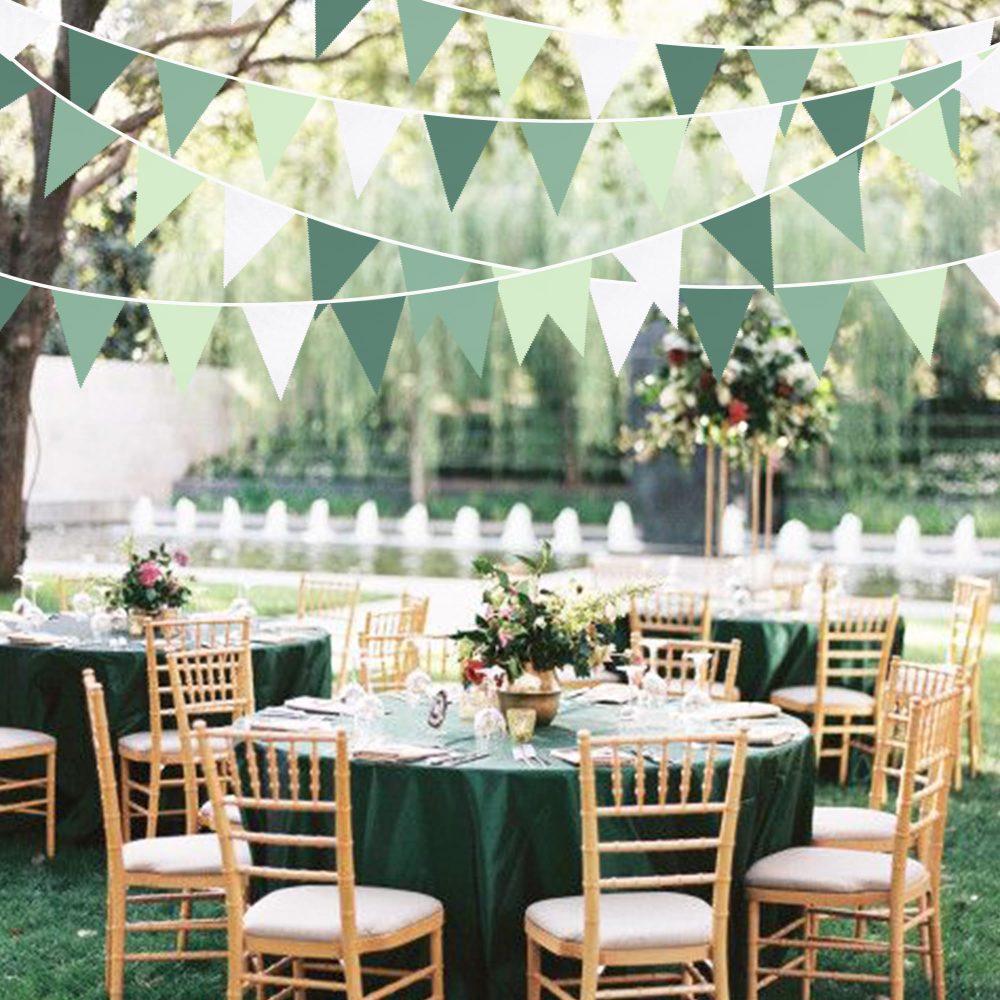 32Ft Sage Green Bunting Banner Party Decorations Avocado Green Fabric Triangle Flag Pennant Garland Streamer for Birthday Wedding Spring Summer Golf Jungle Baby Bridal Shower Outdoor Hanging Decor - Image 2