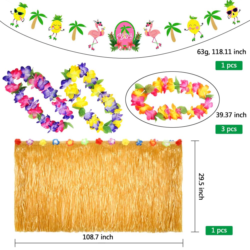 Yucoolili Hawaiian Tropical Party Decorations Hawaiian Table Skirt Tropical Flowers Palm Leaves Fruit Paper Straws Cupcake Topper for Jungle Beach Summer Luau Hawaiian Theme Party - Image 8