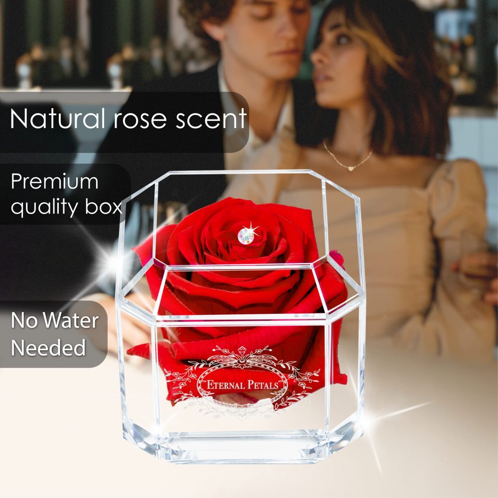 A 100% Real Rose That Lasts Years - Eternal Petals, Handmade in UK – White Gold Solo with A Multicolor Crystal (Red) - Image 5