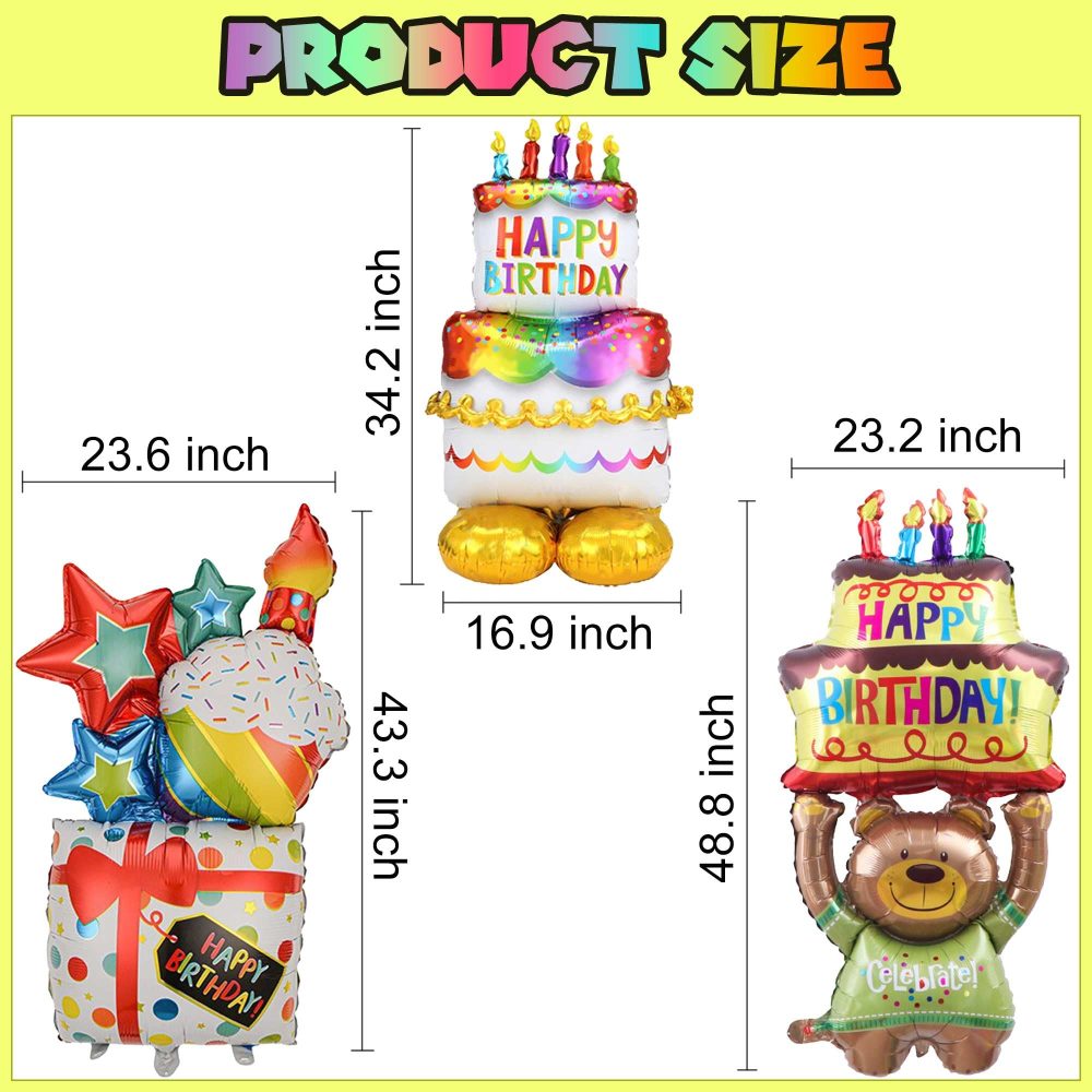 Standing Happy Birthday Balloons Decorations - 3 Pcs Freestanding Decor Printed Chrome Colorful Foil Balloons Helium for Animal Themed Girls Boys Party Supplies - Image 5