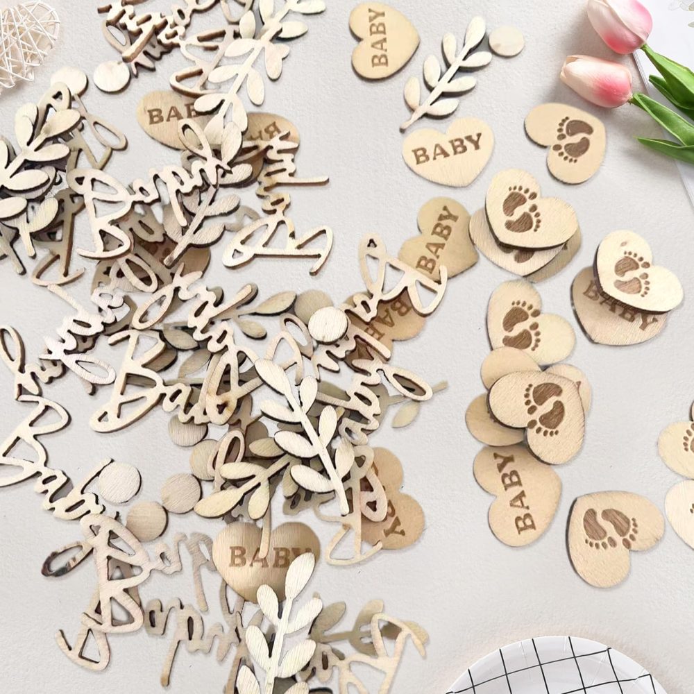 70 Pcs Baby Shower Table Decorations, Wooden Baby Shower Confetti, Wooden Rustic Neutral Table Confetti, Baby Confetti Table Decorations, for Boys Girls Baby Shower Birthday Party Decoration - Image 3