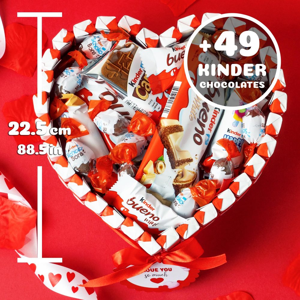 Onza Kinder Bueno Hamper - Kinder Gift Chocolate Bouquet with Kinder Schoko Bons, Kinder Chocolate Bars, Happy Hippo, and More - Heart Shaped Chocolate Box - Christmas Chocolate Gifts for Women - Image 4