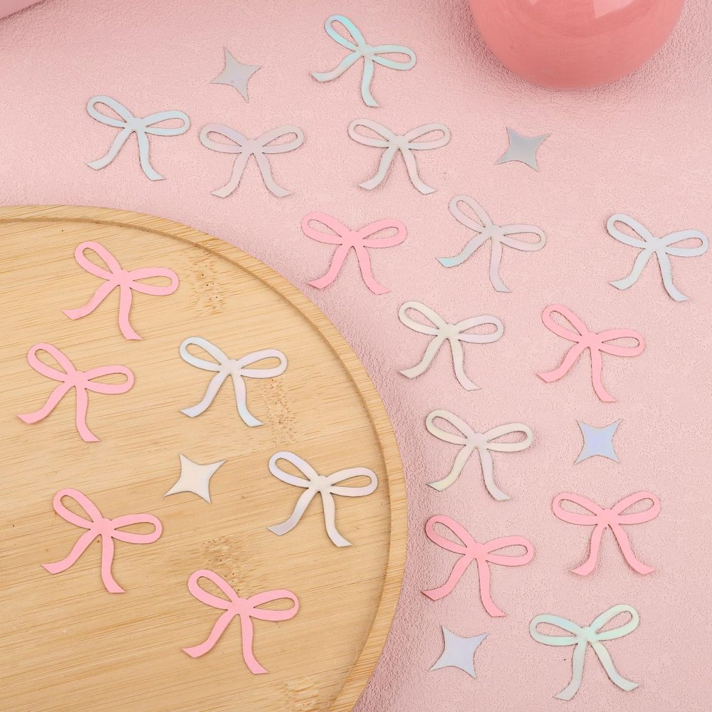 200pcs Bow Confetti, Glitter Star Confetti Pink Iridescent Bow Table Confetti for Tying The Knot Party Decor for Bachelorette Birthday Party Wedding Engagement Party Supplies - Image 3