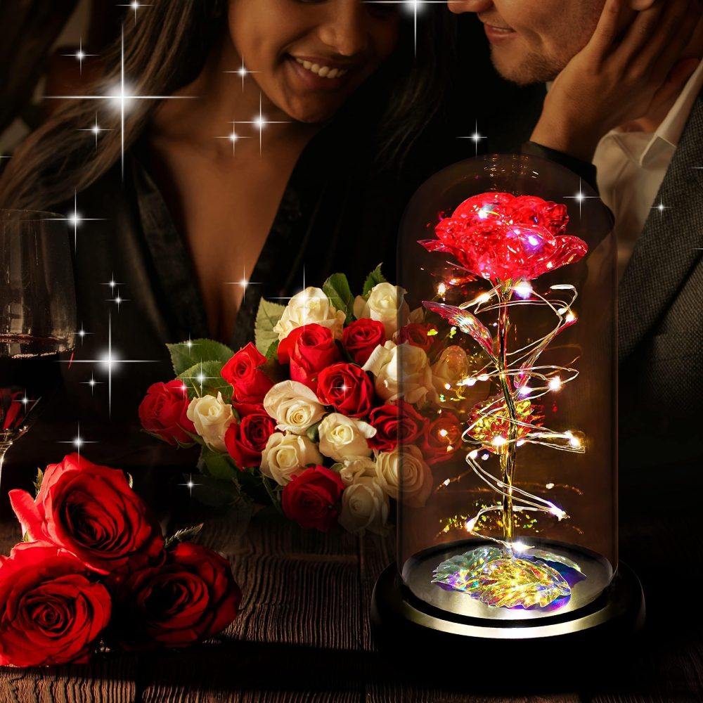 Valentines Day Gifts for Her,Birthday Gifts for Women,Valentines Rose Flower Gifts,Valentines Gifts for Mom Wife Girlfriend Grandma,Colorful Red Light Up Rose in A Glass Dome Mothers Day Rose Gift - Image 8