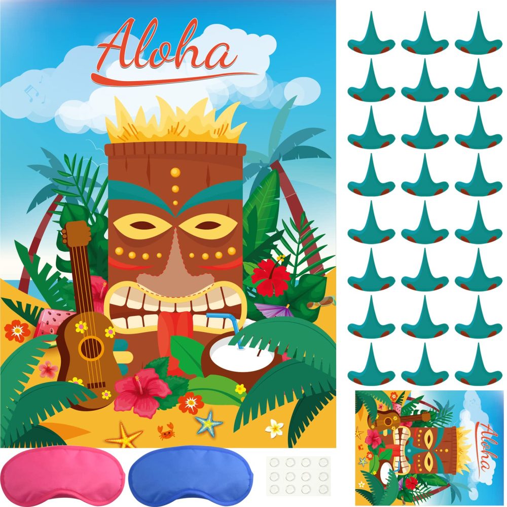 ASTARON Hawaiian Tropical Party Game, Pin Game for Aloha Tiki Party Pin the Nose Game for Hawaiian Luau Party Supplies Summer Tropical Party decorations