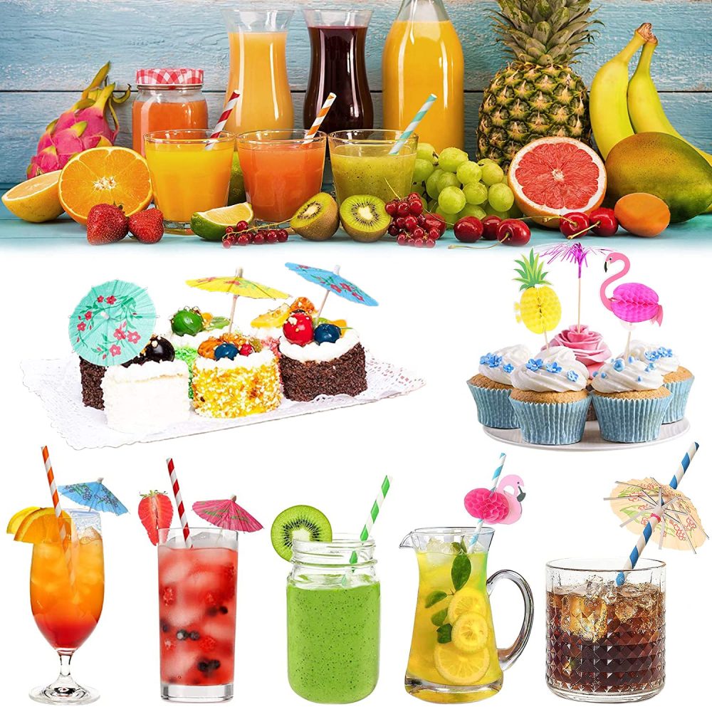 120PCS Cocktail Accessories for Drinks,Cocktail Party Decorations,Cocktail Fruit Label,Swizzle Sticks Paper Umbrella Sticks,Drinks Summer Party Drink Decorations Hawaiian Tropical Party Decoration - Image 3