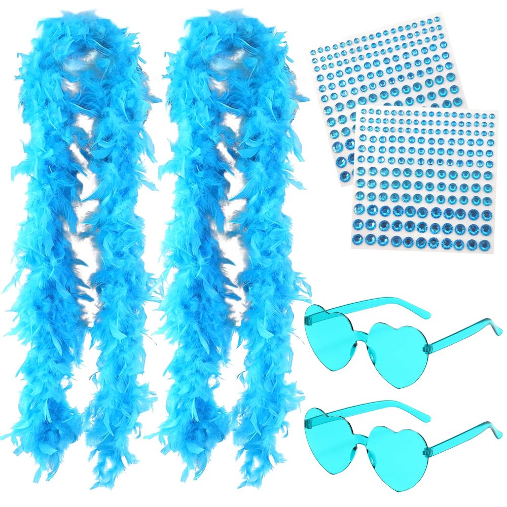 BDSHUNBF 4PCS Feather Boas, Heart Rimless Sunglasses, Crafts Feather Boa, Fancy Dress and Crafts, for Dancing Wedding Party Cosplay Halloween Costume Decoration Dress Up