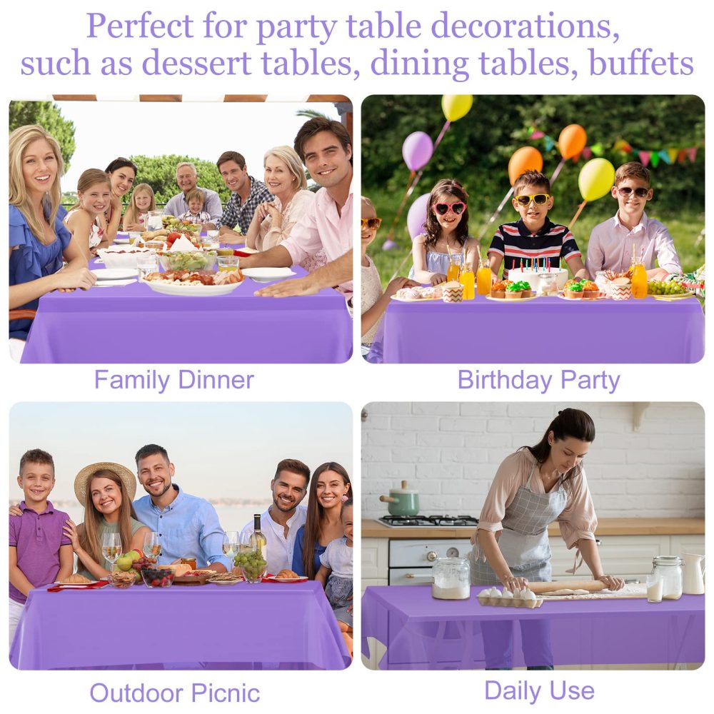 PLULON 2Pcs Purple Tablecloth Plastic Table Cover 137 x 274cm Rectangle Table Cover for Wedding Birthday Party Home Table Decorations - Image 4