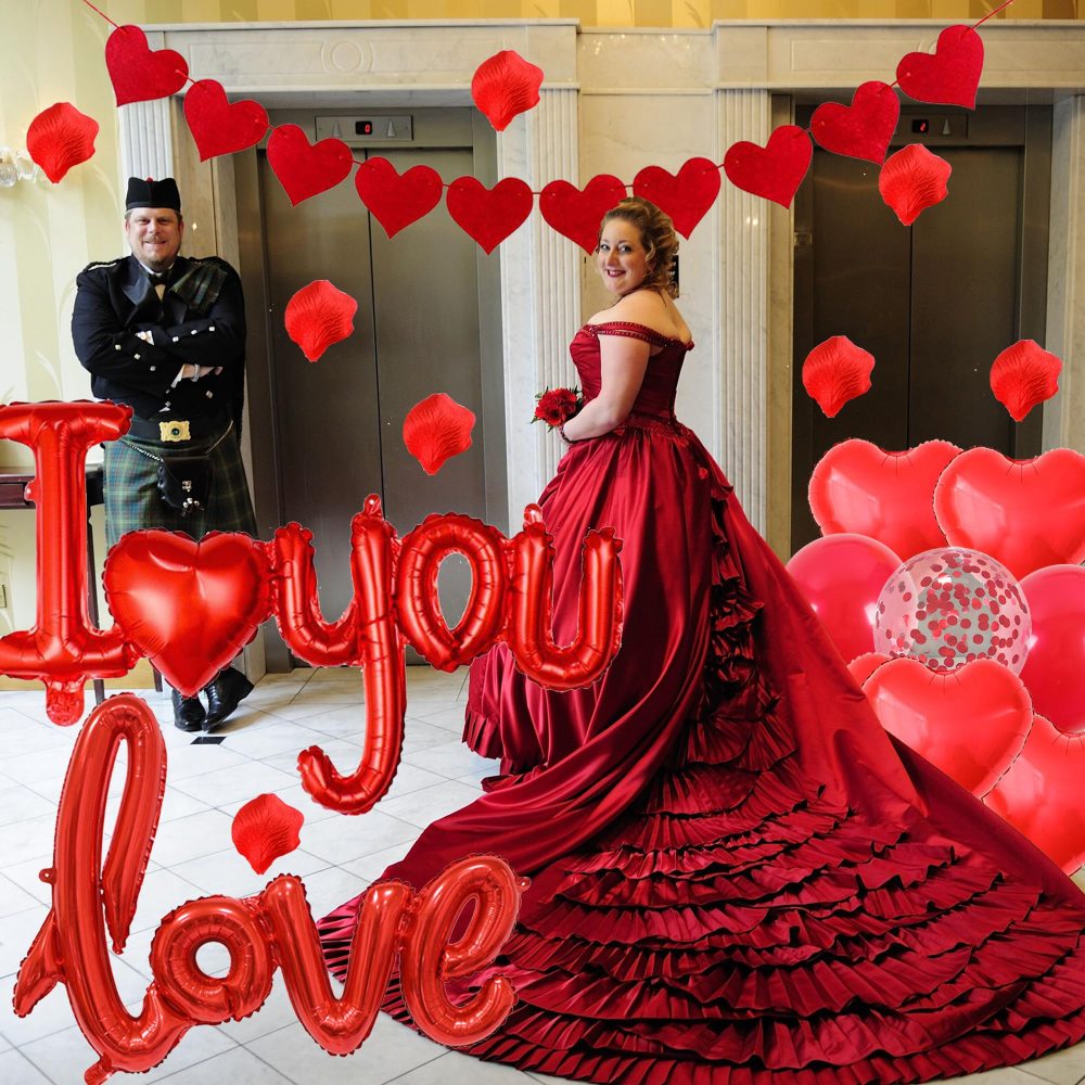 I Love You Balloons Decorations - Red Valentine's Day Party Supplies Includes Garland Rose Petals Love Letter Latex Balloons for Proposal Engagement Birthday Anniversary Surprise Party - Image 2