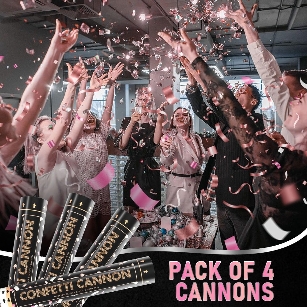 Carnival Party - Pink, Rose Gold and White Gender Reveal Confetti Cannon - 30cm Cannon Poppers for Girl Gender Reveal - Celebrations, Parties & Wedding Cannons - Pack of 4 - Image 4