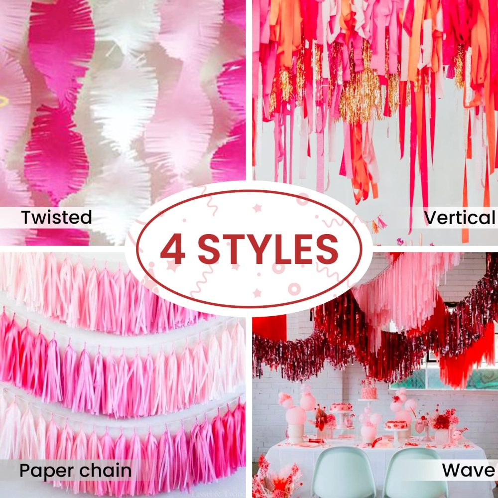 PartyWoo Crepe Paper Streamers 6 Rolls 492ft, Pack of Red, Pink, Hot Pink, Dark Pink, White Crepe Paper for Birthday Decorations, Party Decorations, Valentines Day Decorations (1.8 Inch x 82 Ft/Roll) - Image 2