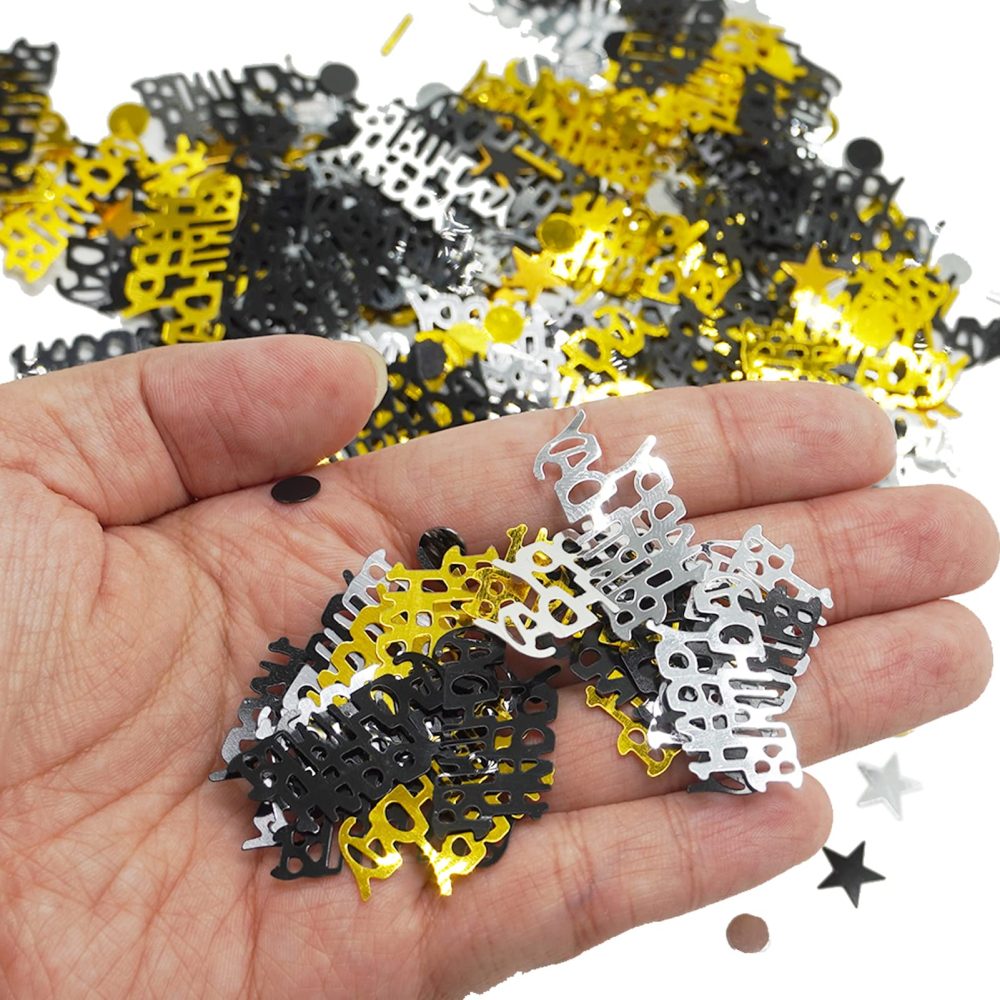 Black & Gold Happy Birthday Confetti Party Decorations Table Décor Foil Metallic Glitz Table Scatter Sprinkles Cards Sprinkles Women Gifts 15g - Image 3