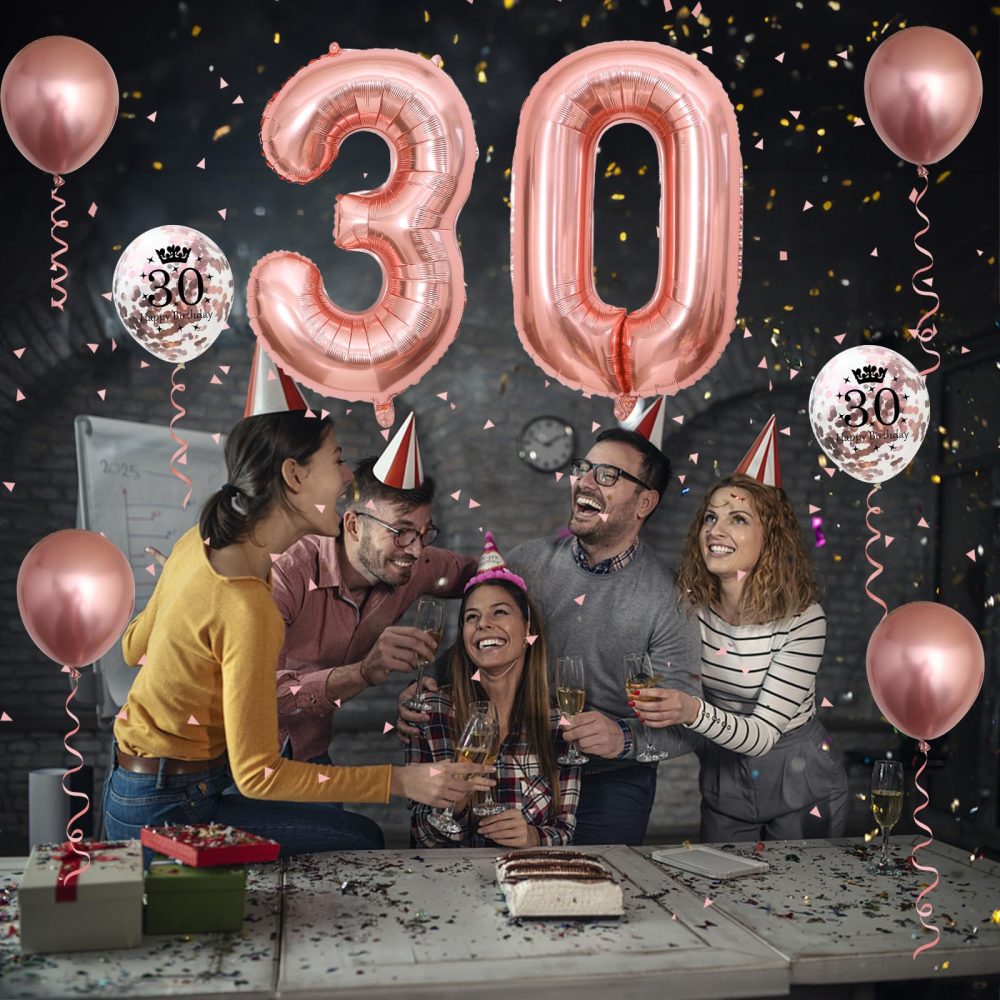 30th Birthday Decorations for Women, 30th Birthday Party Decorations with Giant Foil Number 30 Balloon Birthday Print Confetti Latex Balloon Metallic Rose Gold Balloon for 30th Birthday Balloons Decor - Image 5