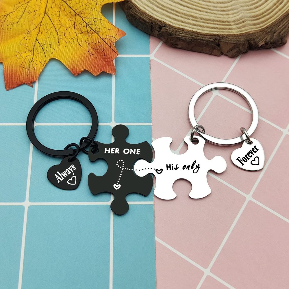 Heigebi Couples Gifts for Boyfriend from Girlfriend 2PCS Matching Puzzle Key Chain Romantic Keyring Relationship Gifts for Couples Christmas Valentine Day Wedding Anniversary Birthday Engagement - Image 5