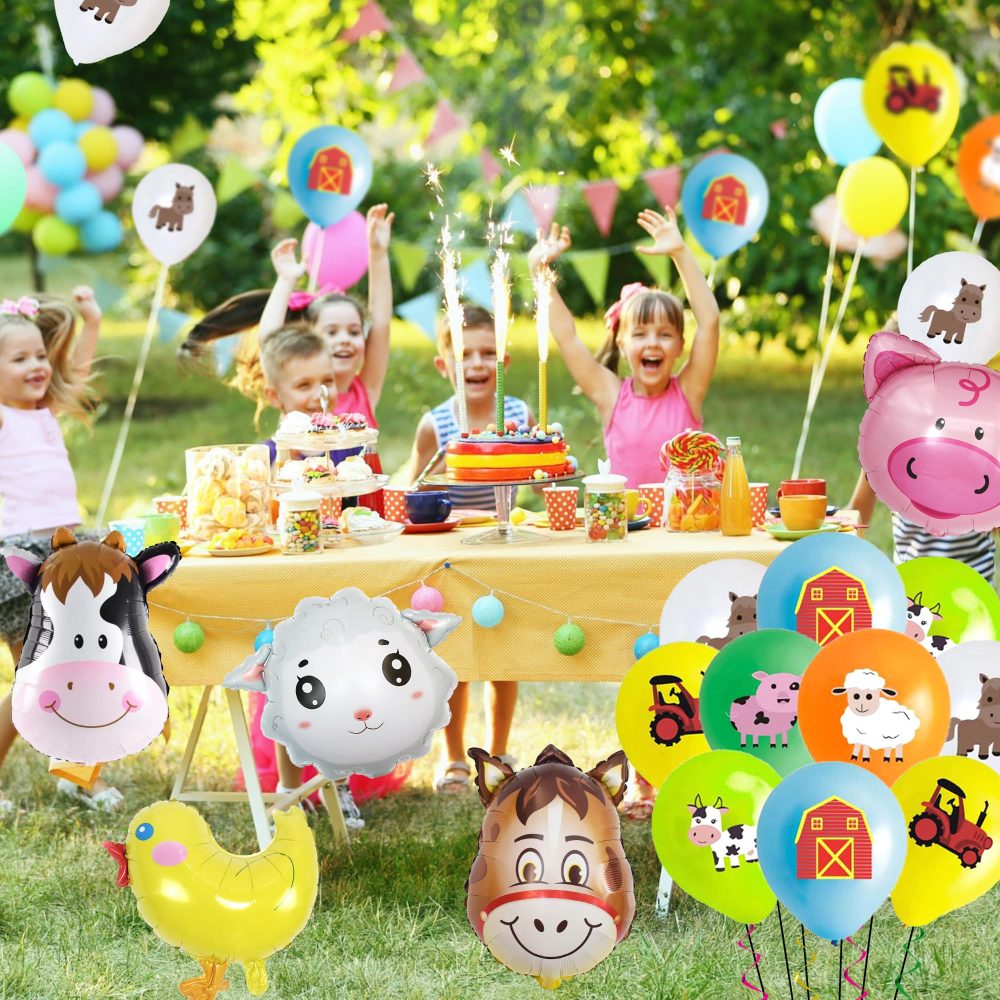 Wylario Farm Animal Balloons Decorations - 23 Pieces Farm Animal Print Latex Balloons and Cute Cow Sheep Donkey Chick Pig Shaped Foil Balloons, Farm Theme Baby Shower Birthday Party Supplies for Kids - Image 3