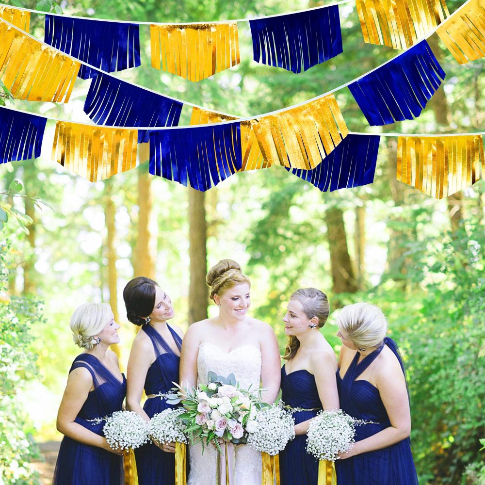 16.93Ft Royal Blue Gold Tassel Bunting Double Sided Metallic Fabric Pennant Banner for Birthday Wedding Graduation Retirement Bridal Shower Anniversary Bachelorette Nautical Ahoy Achor Party Decor - Image 4