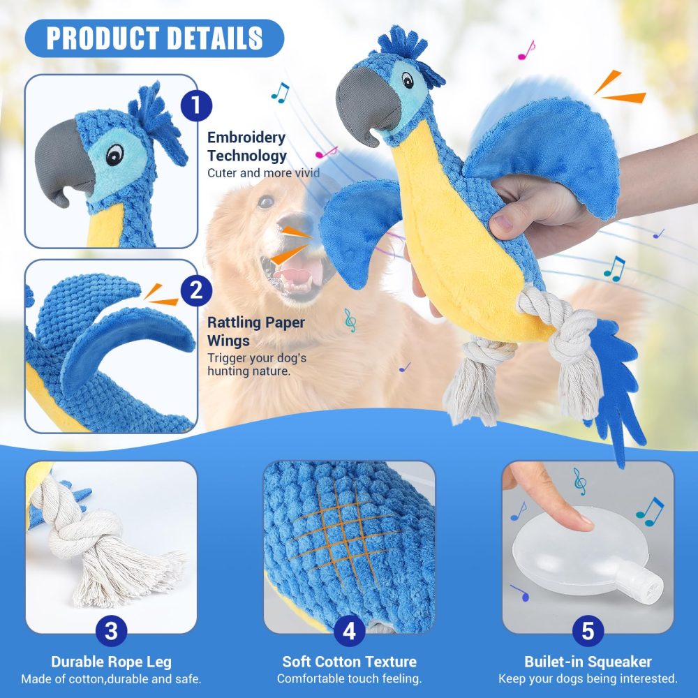 ROSAUI Dog Toys, Plush Squeaky Cockatoo Dog Toy - Interactive and Dental Cleaning Pet Chew Toy for All Breed Sizes Dog - Image 5