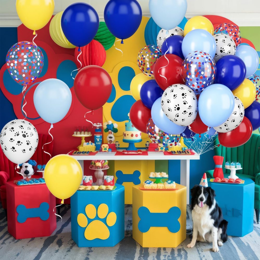 Dog Paw Balloons, 12 Inch Dog Paw Print Balloons, Royal Blue and Red Yellow Balloons, Red and Blue Confetti Balloons for Puppy Paw Theme Boys Girls Birthday Baby Shower Party Decorations - Image 4