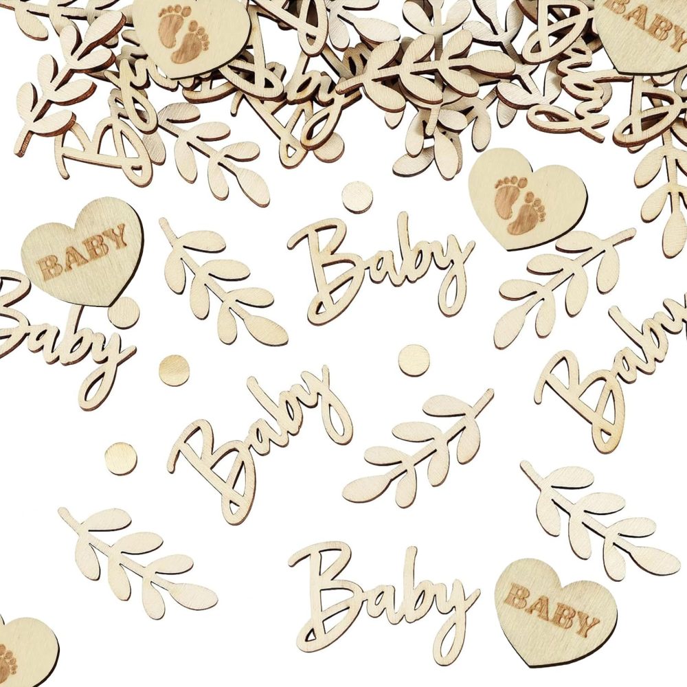 70 Pcs Baby Shower Table Decorations, Wooden Baby Shower Confetti, Wooden Rustic Neutral Table Confetti, Baby Confetti Table Decorations, for Boys Girls Baby Shower Birthday Party Decoration