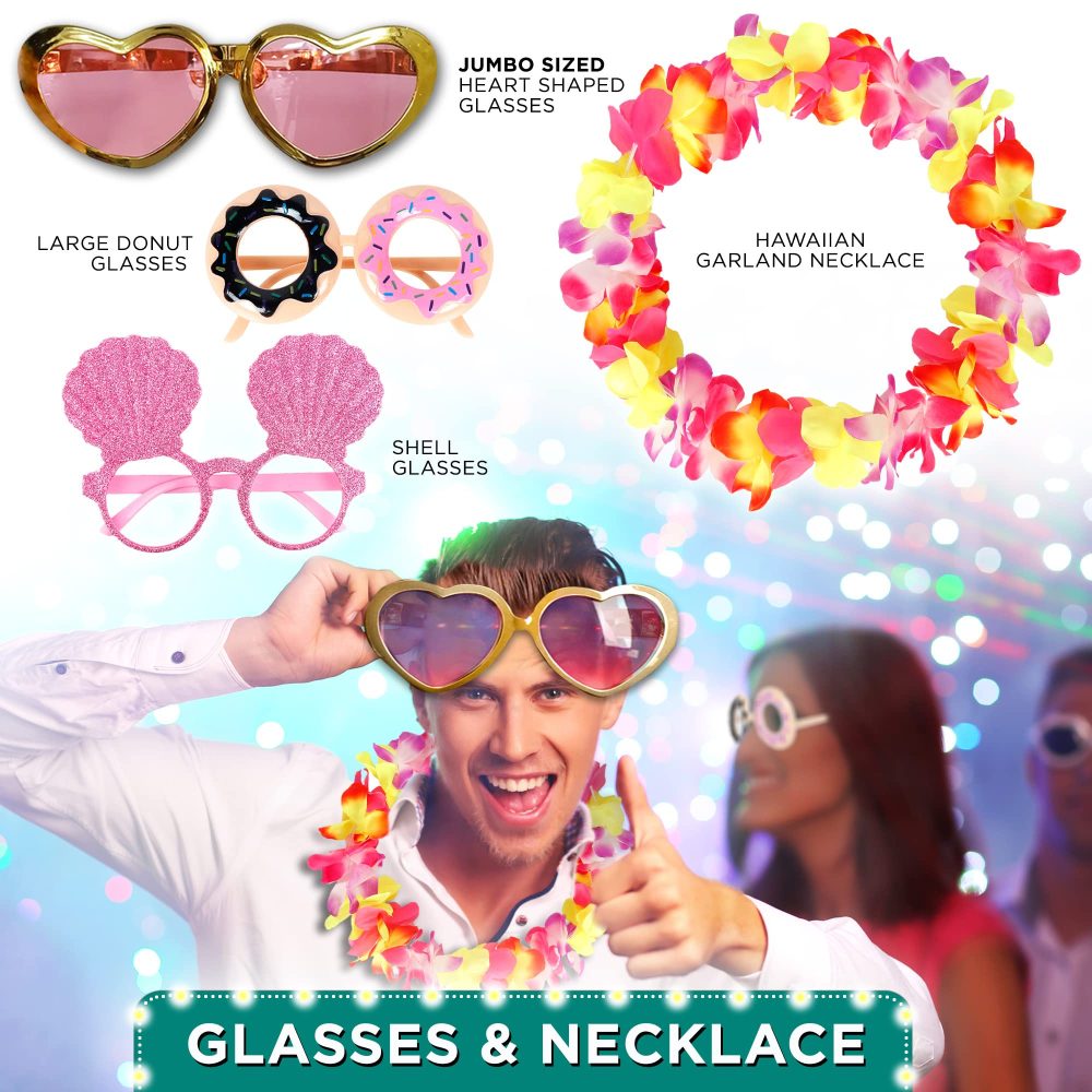 41 Pc Large Premium Photo Booth Props Set for All Occasions - Wedding Props, Birthday Party Props, New Years Props, Graduation Props, Inflatables, Large Glasses, Funny Signs, Hawaiian Garland - Image 7