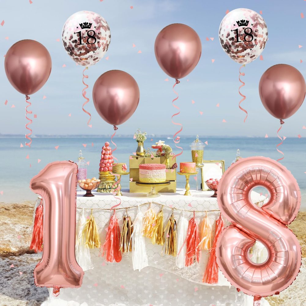 18th Birthday Decorations for Girls, 18th Birthday Balloons with 40 Inch Foil Number 18 Balloon Rose Gold Birthday Print Confetti Balloons Metallic Latex Balloons Set for 18 Birthday Decorations - Image 3