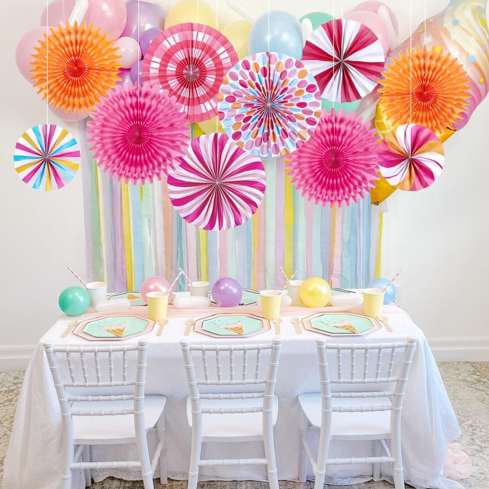 SUNBEAUTY Candy Hanging Paper Fans Set of 10 Candy Party Classroom Decorations Candy Land Party Decoration Candyland Decorations Paper Fans for Birthday Baby Shower Wedding - Image 2