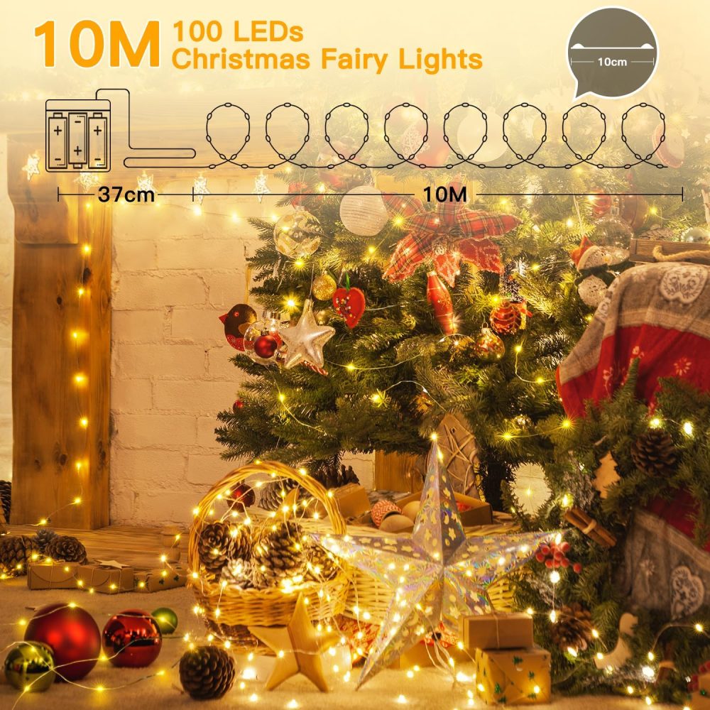 Ollny Fairy Lights Battery Operated - 2 Packs 10m 100 LEDs Christmas String Light for Bedroom, Waterproof Micro Cooper Wire Light for Indoor/Outdoor/Outside/Bottle/Tree Decorations(Warm White) - Image 9