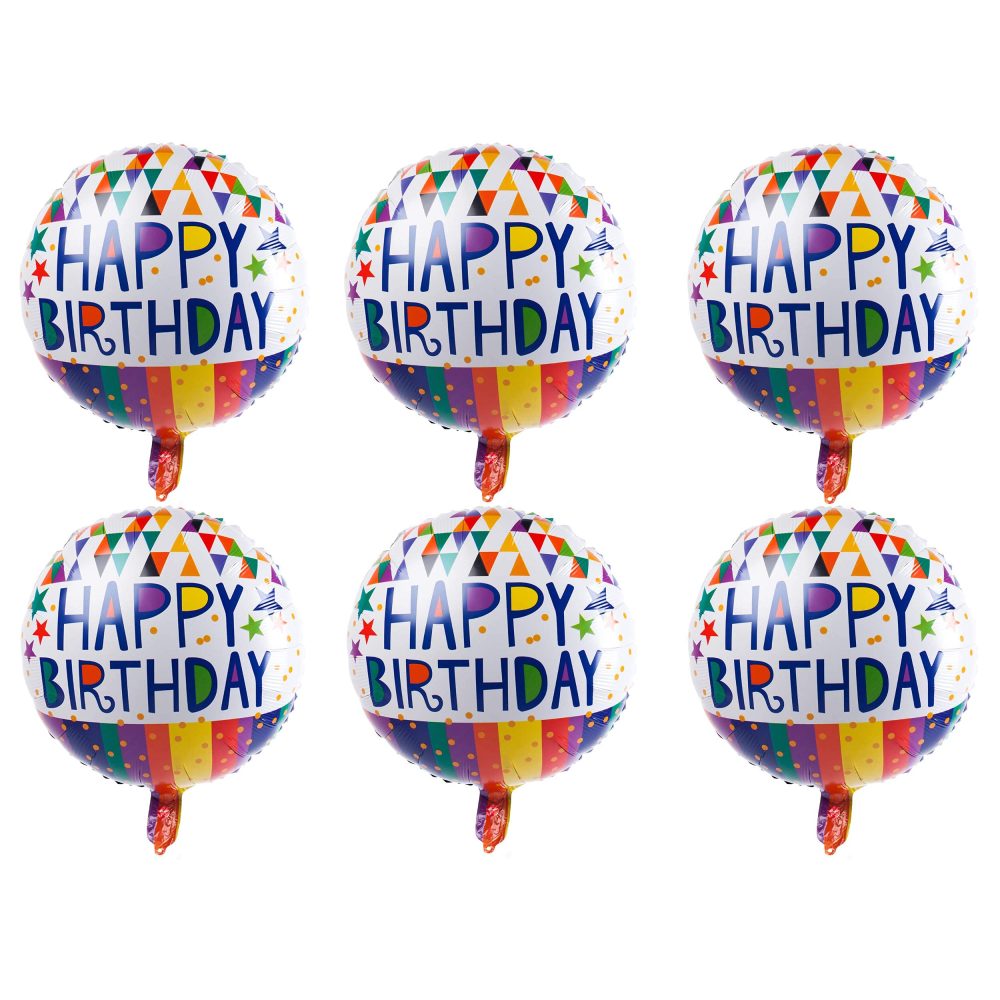 Happy Birthday Foil Balloons Round Mylar Helium Balloon Party Decorations Supplies 18 Inch Pack of 6 - Image 8