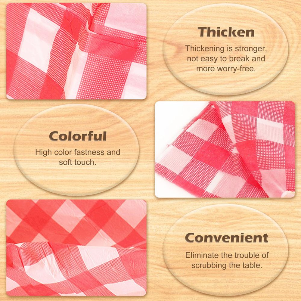 Cisolen 4 Pieces Disposable Tablecloth Red and White Gingham Check PE Tablecloth Rectangular Tablecloth for Party Christmas Wedding Picnic Birthday Halloween Decorations 130 x 220cm - Image 6