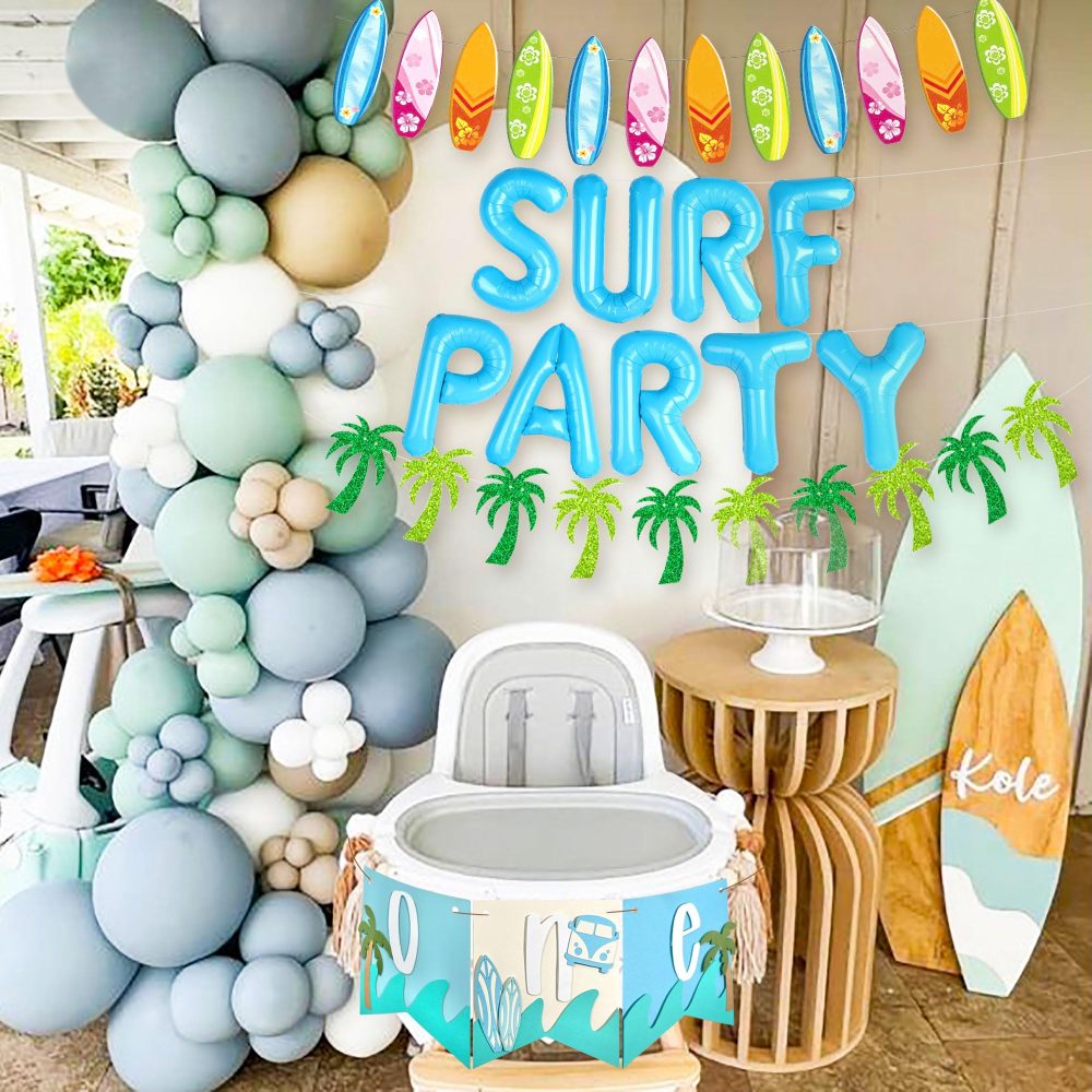 JeVenis Surf Up Party Decoration Surf Up Party Supplies Backdrop The Big One Surf Birthday Baby On Board Backdrop for Summer Beach Baby Shower Birthday Party - Image 3