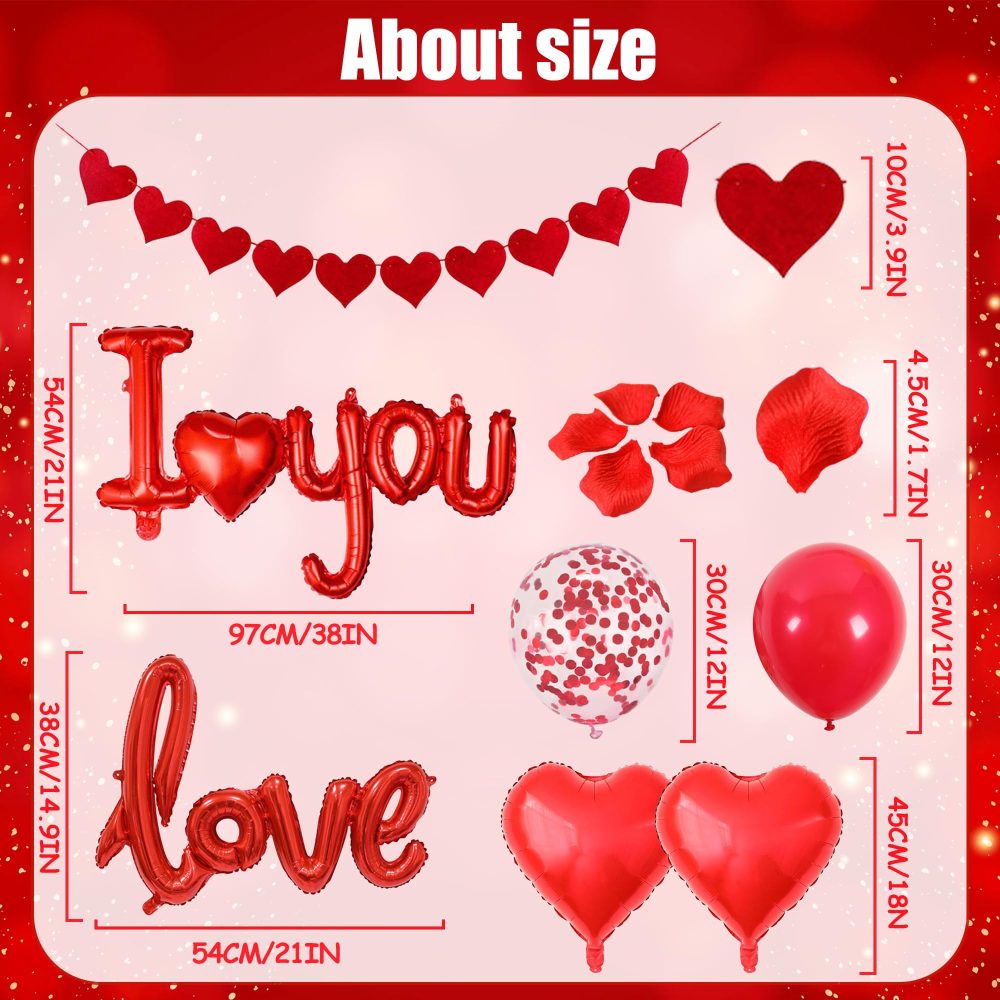 I Love You Balloons Decorations - Red Valentine's Day Party Supplies Includes Garland Rose Petals Love Letter Latex Balloons for Proposal Engagement Birthday Anniversary Surprise Party - Image 6