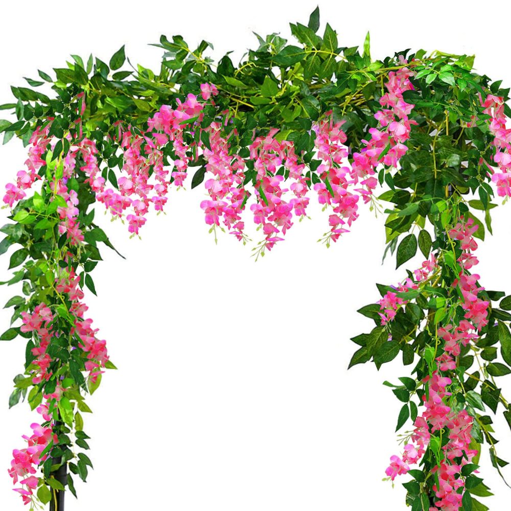 Yueshop 2x7FT Artificial Wisteria Vine Garland Plants Flowers Arts For Ceremony Home Wedding Decoration (Rose Red)