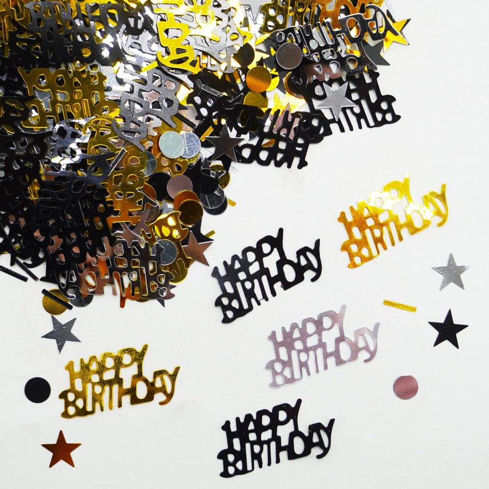 Black & Gold Happy Birthday Confetti Party Decorations Table Décor Foil Metallic Glitz Table Scatter Sprinkles Cards Sprinkles Women Gifts 15g