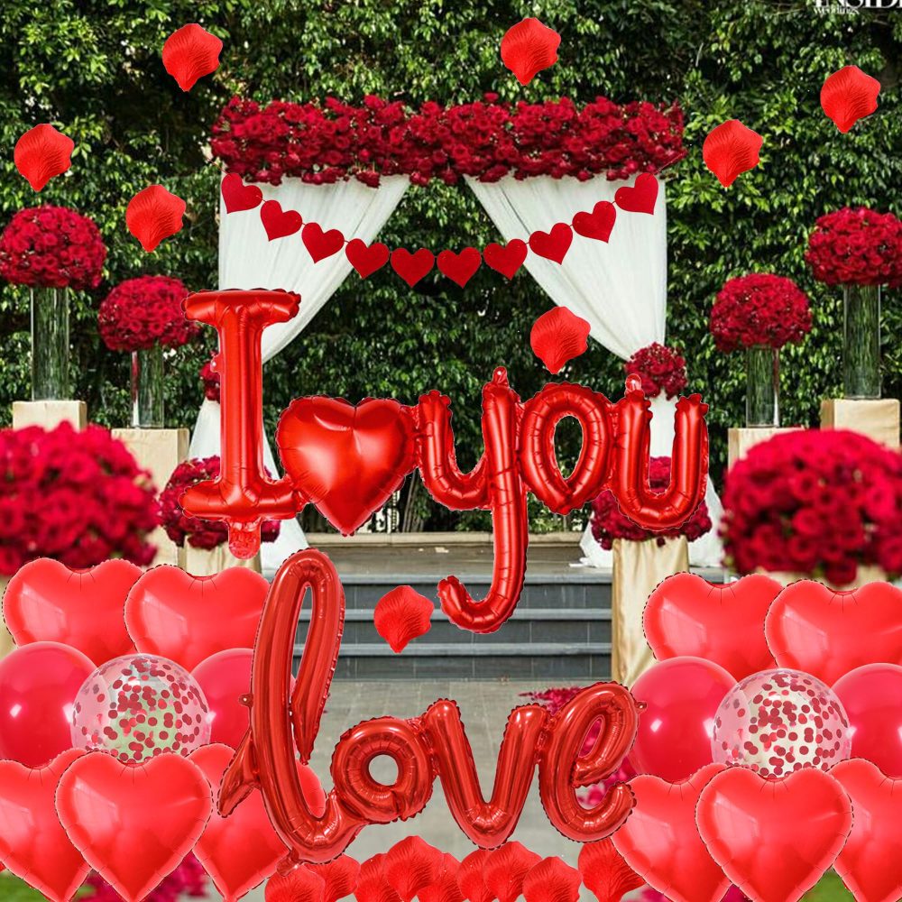 I Love You Balloons Decorations - Red Valentine's Day Party Supplies Includes Garland Rose Petals Love Letter Latex Balloons for Proposal Engagement Birthday Anniversary Surprise Party - Image 3