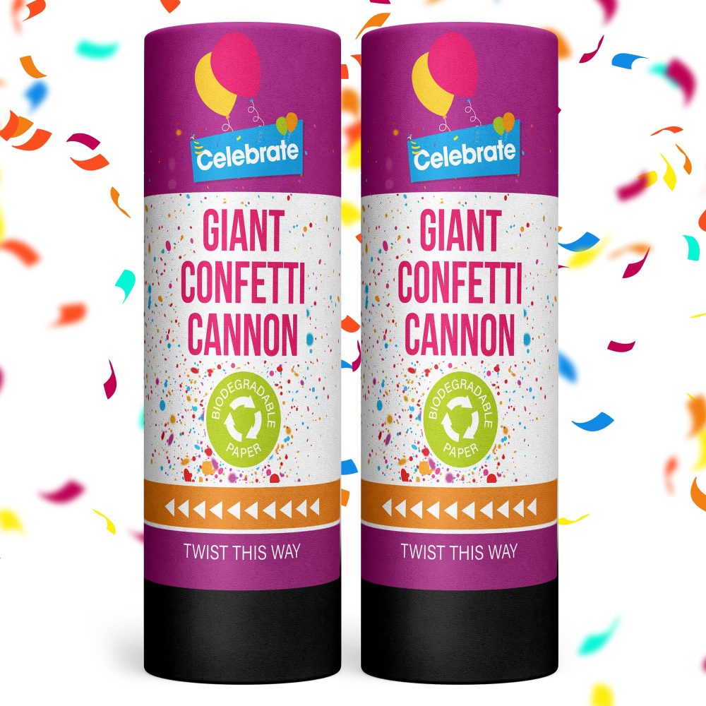 2pk Biodegradable Confetti Cannons Large | Great for Birthdays, Parties and Weddings | Party Poppers Confetti Cannons Biodegradable Confetti Cannon | Party Cannon Confetti + SOL Sticker