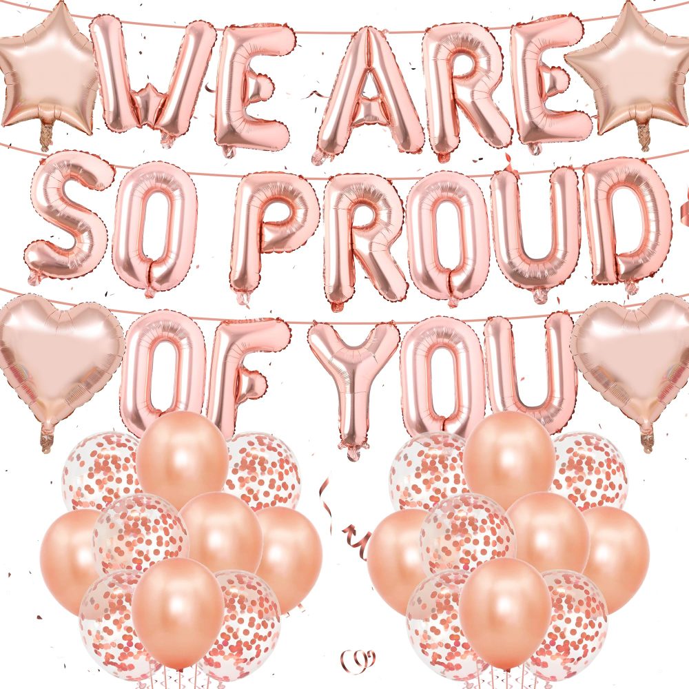 Congratulations Banner Graduation Decoration Balloons - We Are So Proud of You Balloons Banner Decorations Rose Gold Theme Party Supplies for College High School Party