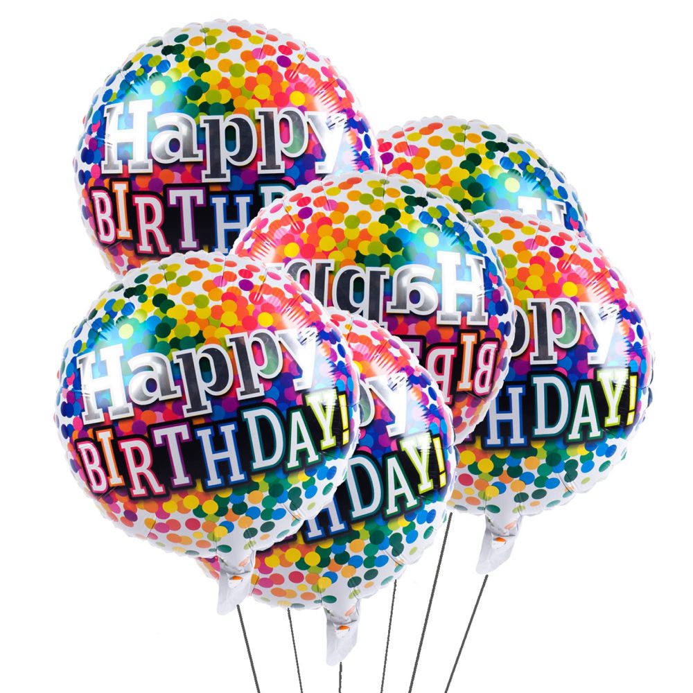 Happy Birthday Foil Balloons Round Mylar Helium Balloon Party Decorations Supplies 18 Inch Pack of 6