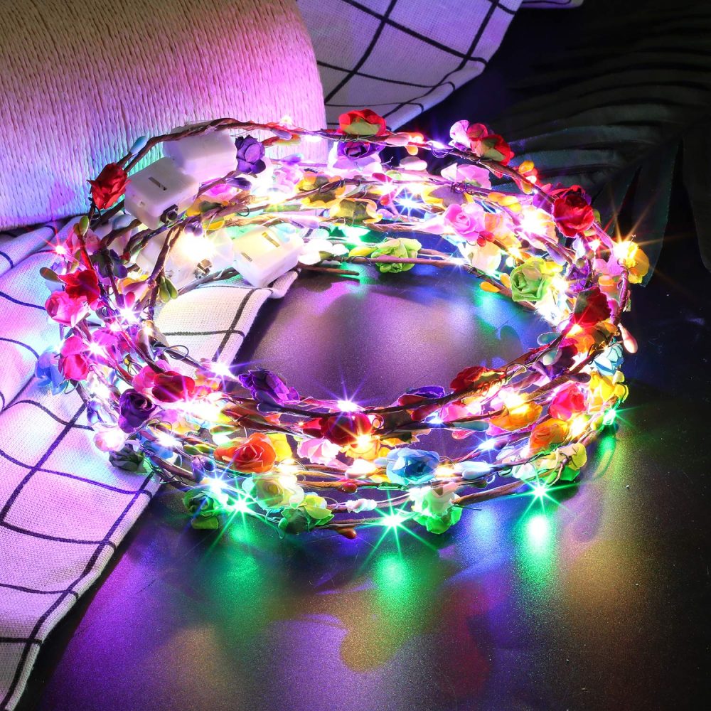 LED Flower Headband,7Pcs Flower Crown Garland Headband Flower Headdress Floral Headband for Women Girls Hair Accessories New Year Birthday Wedding Festival Halloween Christmas Party - Image 4