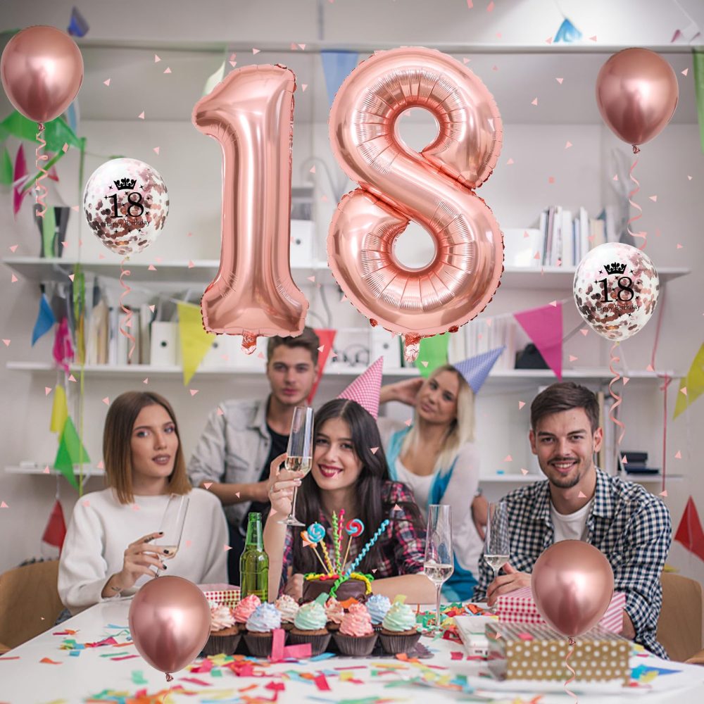 18th Birthday Decorations for Girls, 18th Birthday Balloons with 40 Inch Foil Number 18 Balloon Rose Gold Birthday Print Confetti Balloons Metallic Latex Balloons Set for 18 Birthday Decorations - Image 5