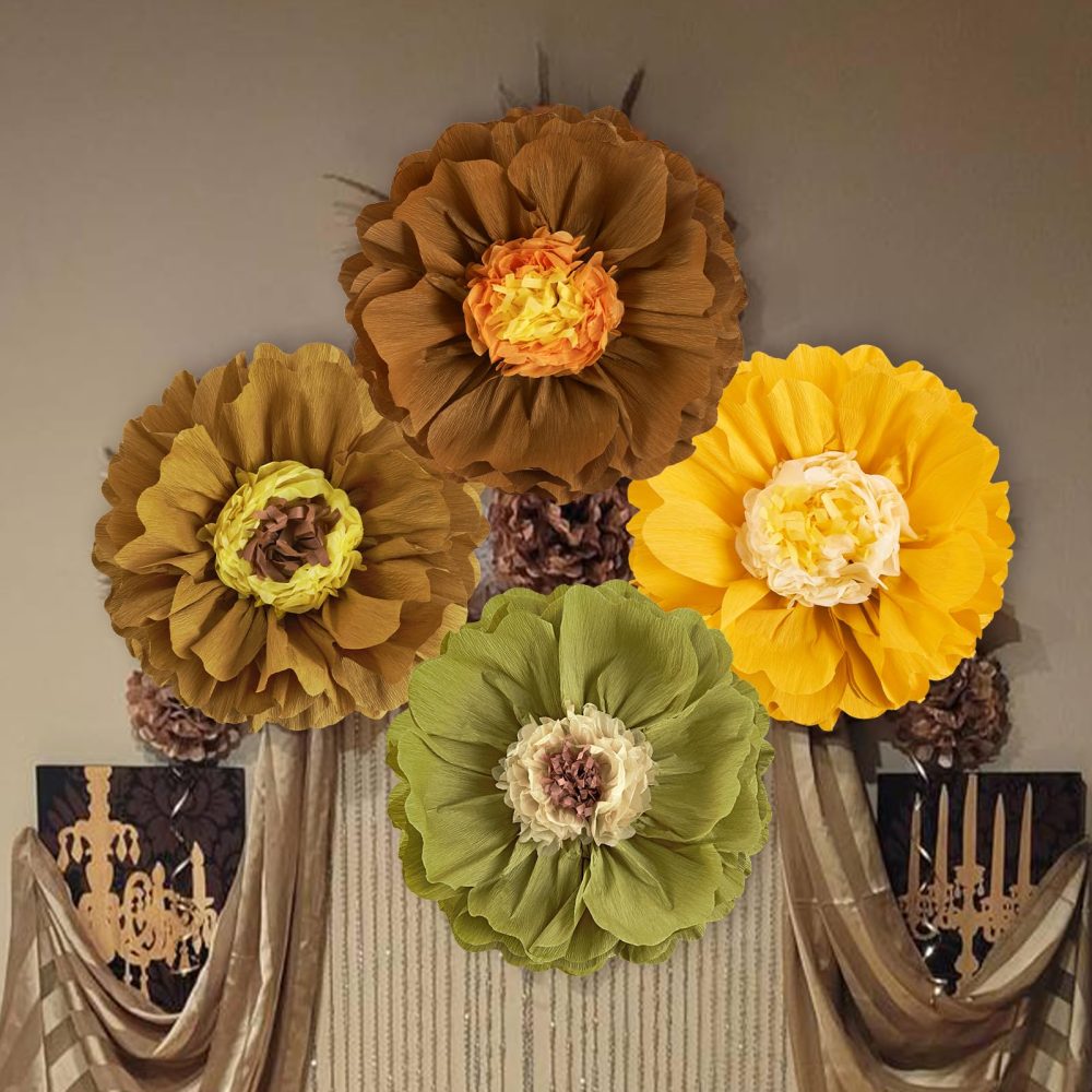 SUNBEAUTY Autumn Decorations 4 PCS 20" Party Brown Fall Giant Paper Flowers Tissue Paper Flowers Paper Flowers Decorations Spring Party Decorations Flower Birthday Party Decorations - Image 4