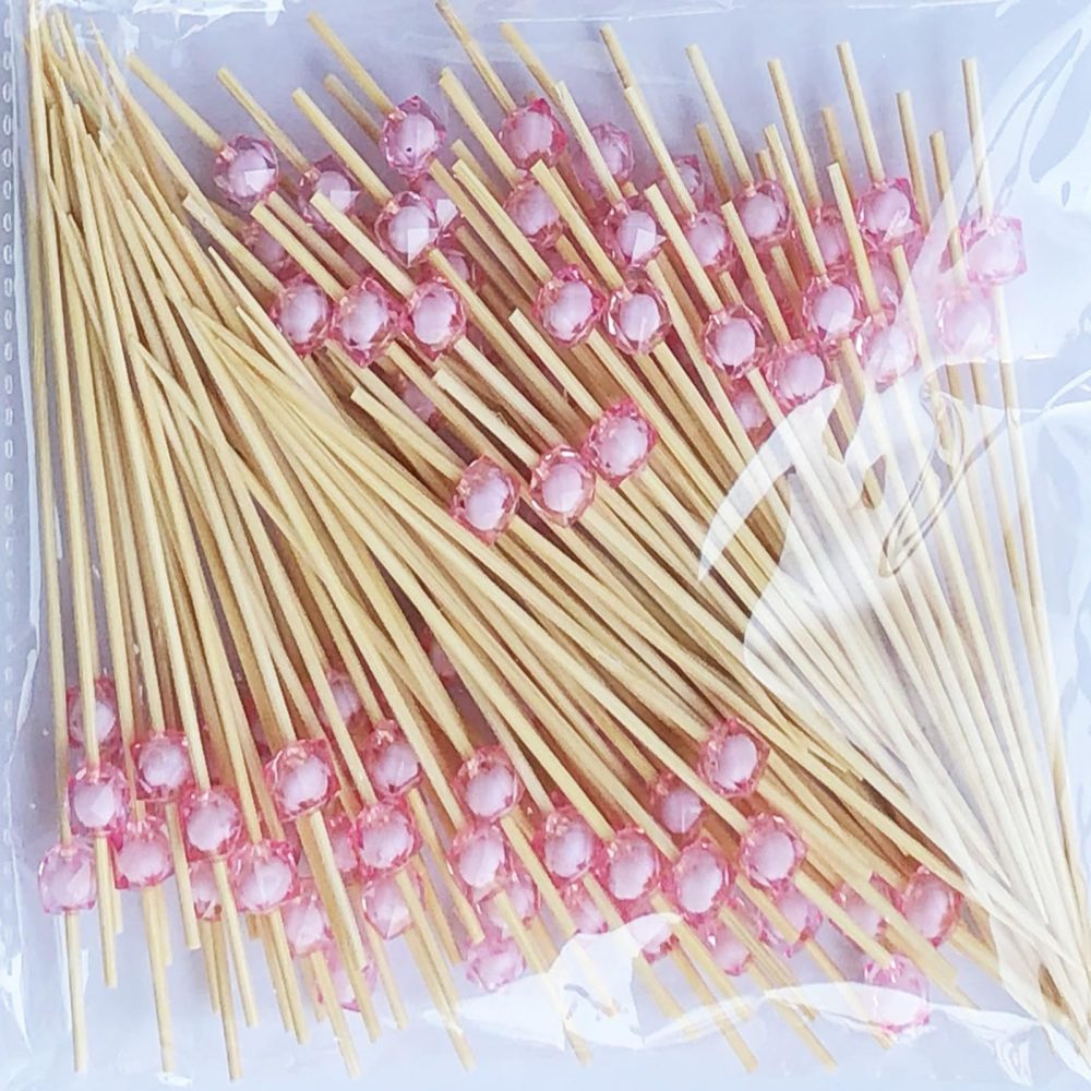 AILEXI Cocktail Sticks 100 Counts Wooden Toothpicks Party Supplies Frill Finger Food Fruits Sandwich Nibbles - Pink Acrylic Pearl