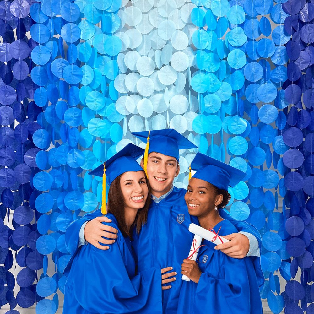 205Ft Ombre Blue Tissue Paper Streamer Navy Blue Big Circle Dots Hanging Garland Backdrop Polka Dot Bunting Banner for Graduation Nautical Ahoy Anchor Birthday Wedding Bridal Baby Shower Party Decor - Image 3