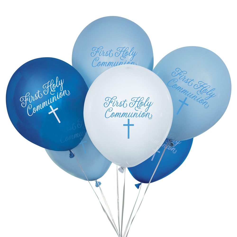 Fancy Blue Cross First Holy Communion Latex Balloons (30cm) - Vibrant & Elegant Celebration Decorations for a Memorable Event - 8ct