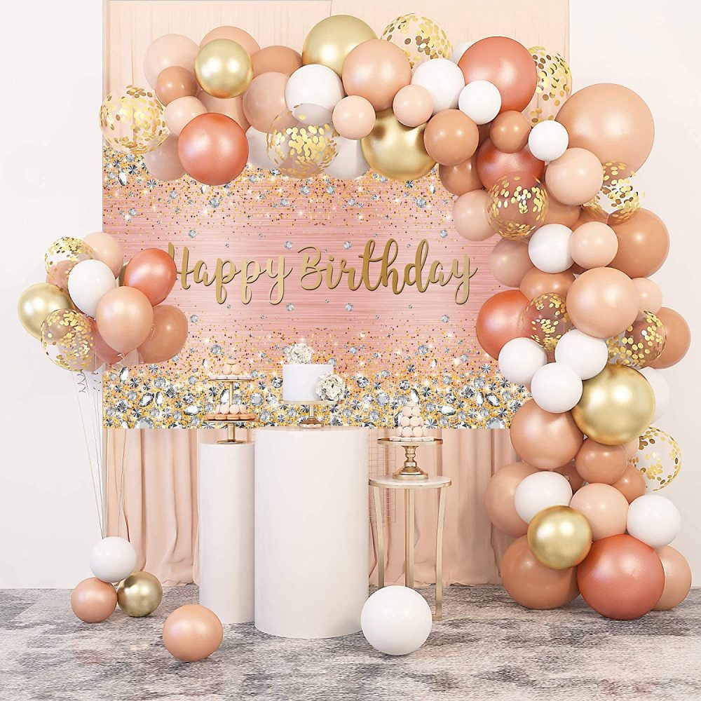 Rose Gold Happy Birthday Photography Backdrop Pink and Gold Dot Glitter Diamonds Bokeh Background for Women Girls Lady Sweet Party Decorations Photo Props (7X5FT) - Image 7