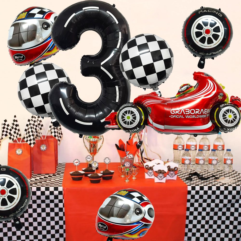 Number 3 birthday party Balloons, 8pcs Car Foil Balloons set,3 Years Old Boys Race Car Themed Birthday Party Balloons,cars Birthday Party Decorations - Image 4