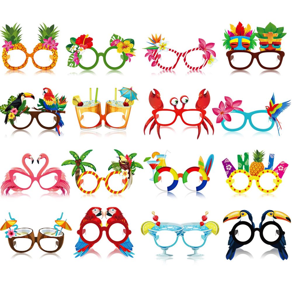 32 Pieces Hawaiian Funny Eyeglasses, Aloha Tropical Luau Party Paper Glasses Frame Favors Photo Booth Props Decoration for Adults Kids Beach Party Summer Party Pool Party Tiki Party Favors Supplies