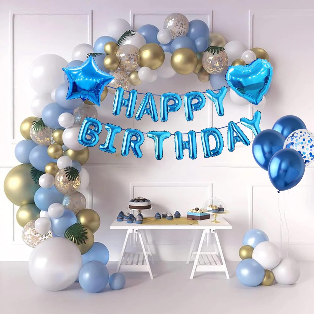 Blue Happy Birthday Decorations Balloons - 31 Pieces Blue Party Decorations, Blue Happy Birthday Banner Balloon, Star Heart Foil Balloon, Blue Sequin Balloon, For Boys Men Birthday Party Decorations - Image 4