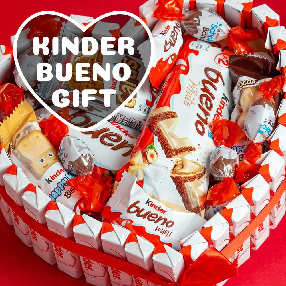 Onza Kinder Bueno Hamper - Kinder Gift Chocolate Bouquet with Kinder Schoko Bons, Kinder Chocolate Bars, Happy Hippo, and More - Heart Shaped Chocolate Box - Christmas Chocolate Gifts for Women - Image 7